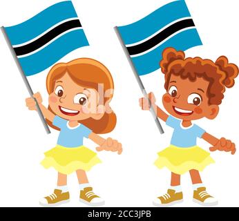 Botswana flag in hand. Children holding flag. National flag of Botswana vector Stock Vector