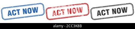 act now square isolated sign set. act now stamp Stock Vector