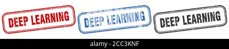 deep learning square isolated sign set. deep learning stamp Stock Vector