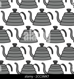 coffee kettle seamless doodle pattern, vector illustration Stock Vector