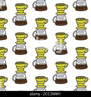 coffee maker seamless doodle pattern, vector illustration Stock Vector
