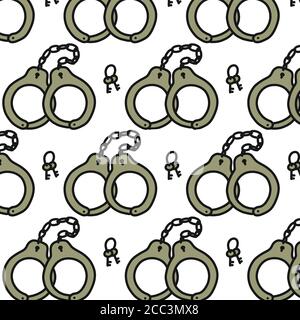 handcuffs seamless doodle pattern, vector illustration Stock Vector