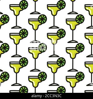 margarita cocktail seamless doodle pattern, vector illustration Stock Vector
