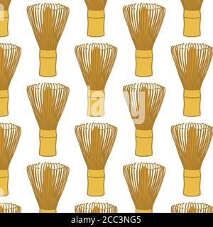 whisk for matcha tea seamless doodle pattern, vector illustration Stock Vector
