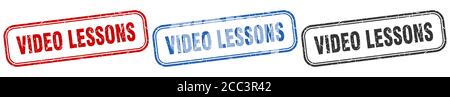 video lessons square isolated sign set. video lessons stamp Stock Vector