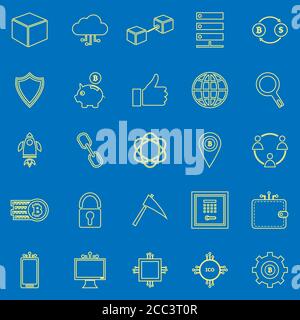 Blockchain line color icons on blue background, stock vector Stock Vector