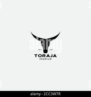 minimalist buffalo head with long horn silhouette logo design Stock Vector