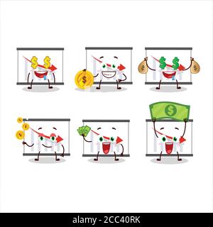 Chart going down cartoon character with cute emoticon bring money Stock Vector
