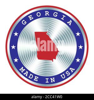 Made in Georgia USA local production sign, sticker, seal, stamp. Round hologram sign for label design and national USA marketing Stock Vector