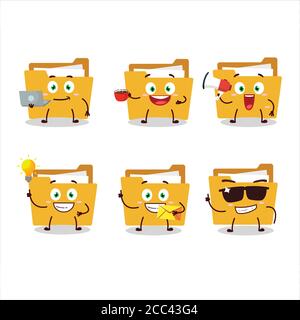 File folder a cartoon character with various types of business emoticons Stock Vector