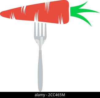 Icon Of Diet Carrot On Fork. Flat Color Design. Vector Illustration. Stock Vector