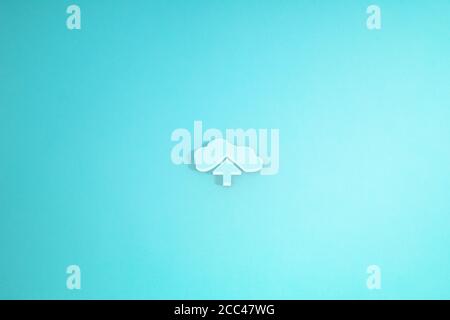 Cloud Server Upload icon in blue background. 3D rendering. Stock Photo