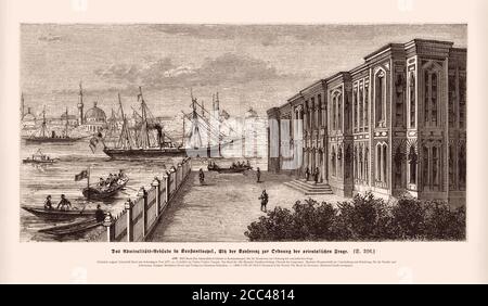 The Admiralty building in Constantinople seat of the conference on the order of the oriental question. Turkish Admiralty Building Istanbul.  1896 Stock Photo