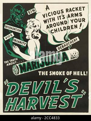 Retro anti-weed movie poster. Devil's harvest. USA, 1942. Stock Photo