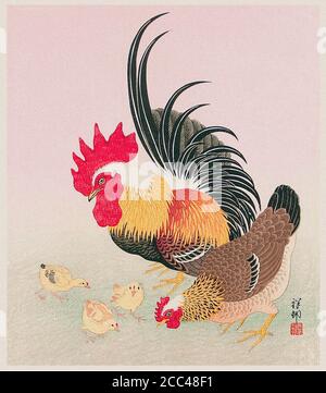 Chickens Woodblock Print By Ohara Koson - Early 20th Century