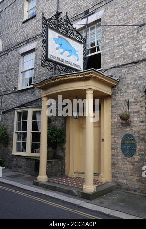 The Blue Boar Hotel, Maldon, Essex, has parts dating to the fourteenth century with a Georgian front, and was once a principal coaching inn at Maldon. Stock Photo