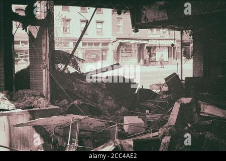 Riot damage in D.C. April, 1968 Retro photo of the ruins of a store in Washington, D.C., that was destroyed during the riots that followed the assassi Stock Photo