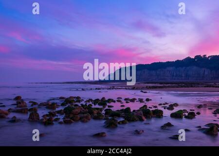 Blue hour over Cliff End Pett Level Beach East Sussex south east England Stock Photo