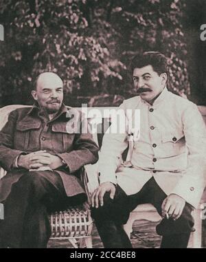 Communist leaders of the Soviet state: Lenin and Stalin. 1920s Stock Photo