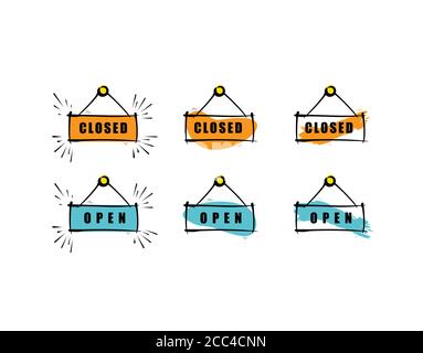 Open and Closed on white background in vector illustration Stock Vector