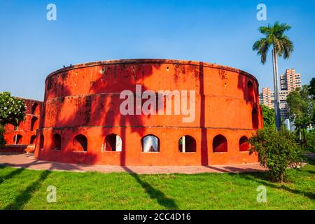 Jantar Mantar are ancient outdoor architectural astronomy instruments in New Delhi city in India Stock Photo