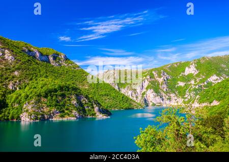 Lake Piva or Pivsko jezero is a reservoir near Pluzine town in Durmitor National Park in Montenegro Stock Photo