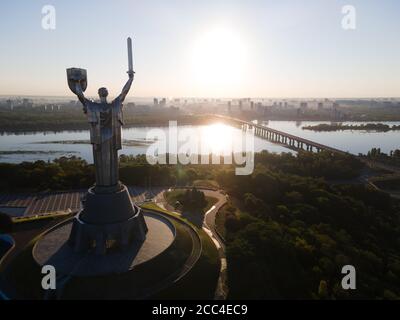 Monument Motherland in the morning. Kyiv, Ukraine. Aerial view Stock Photo