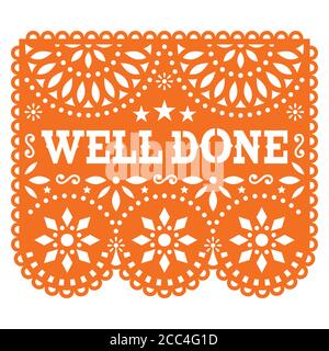 Well done greeting card vector design - Papel Picado style with flowers and geometric shapes Stock Vector