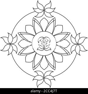 abstract monochrome mandala with lotus flowers for tattoo or print Stock Vector