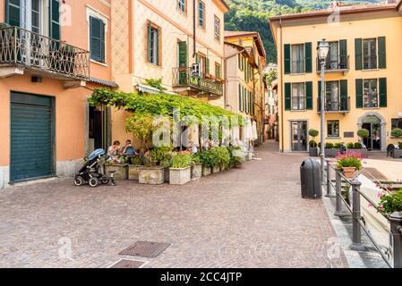 Torno, Lombardy, Italy - July 8, 2019: Central square of ancient village Torno overlooking Lake Como, Italy Stock Photo