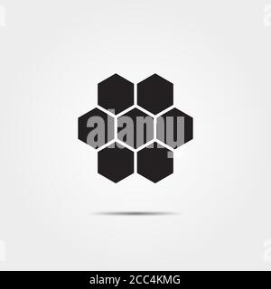 Illustration of seven black-colored hexagons isolated on a gray surface Stock Photo