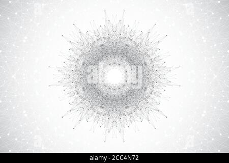 Big data visualization. Big data machine learning algorithms. Data array visualization. Complexity wave flow points fractal grid. Futuristic analysis Stock Vector