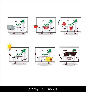 Chart going up cartoon character with various types of business emoticons Stock Vector