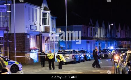 Eastbourne, East Sussex, UK. 18th Aug, 2020. Police and air Ambulance attend stabbing near Firle Road, Eastbourne. The two victims are described as seriously injured. A male remains in custody on suspicion of attempted murder. Credit. Credit: Newspics UK South/Alamy Live News Stock Photo