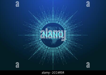 Nano technologies abstract background. Cyber technology concept. Artificial Intelligence, virtual reality, bionics, robotics, global network Stock Vector