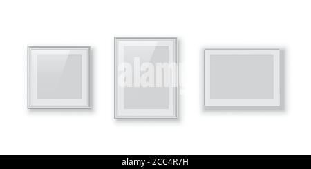 Rectangular and square white photo or picture frames isolated on white background. Vector vintage borders set. Stock Vector