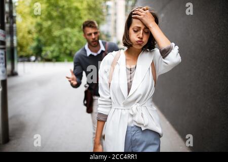 Frustrated couple arguing and having marriage problems Stock Photo