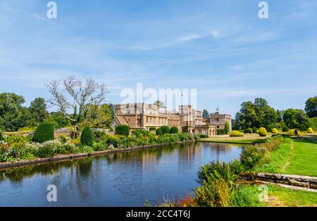 View across Long Pond to Forde Abbey, an historic building near Chard, Somerset, south-west England, a former Cistercian monastery Stock Photo