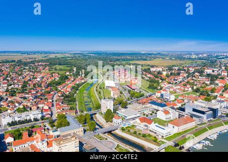City of Vukovar and Danube river, Slavonia and Srijem regions of Croatia, drone aerial view Stock Photo