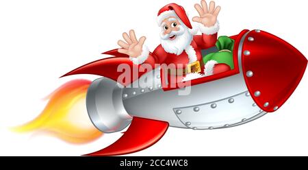 Santa Christmas Space Rocket Sled Ship Sleigh Stock Vector