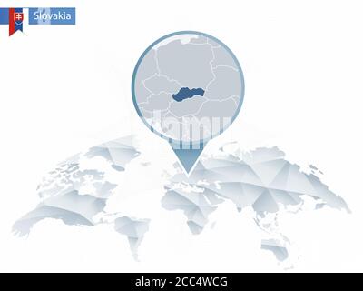 Abstract rounded World Map with pinned detailed Slovakia map. Map and flag of Slovakia. Vector Illustration. Stock Vector