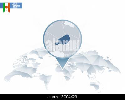 Abstract rounded World Map with pinned detailed Niger map. Vector Illustration. Stock Vector
