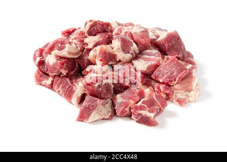 Fresh fine Raw pork meat pile isolated on white background. pile of chopped pork meat. Stock Photo