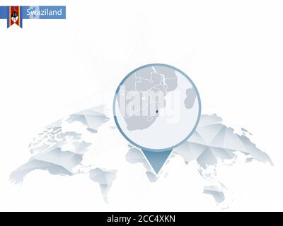 Abstract rounded World Map with pinned detailed Swaziland map. Vector Illustration. Stock Vector