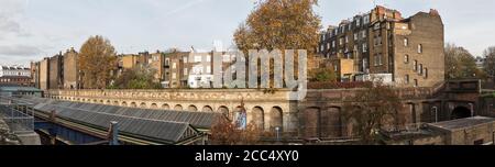 A panoramic view overlooking South Kensington tube (underground) station, west London, UK, seen from Pelham Street Stock Photo