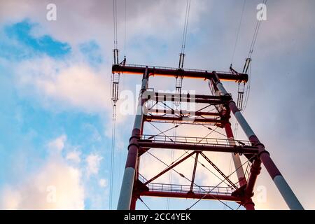 high voltage tower. high voltage power lines. high voltage line Stock Photo