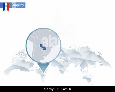 Abstract rounded World Map with pinned detailed Paraguay map. Vector Illustration. Stock Vector