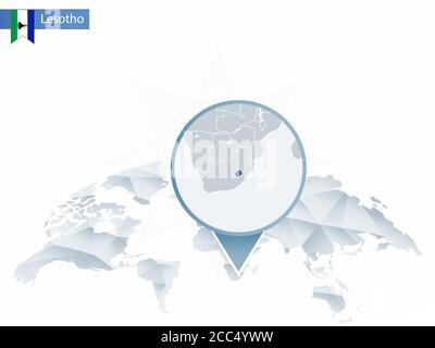 Abstract rounded World Map with pinned detailed Lesotho map. Vector Illustration. Stock Vector