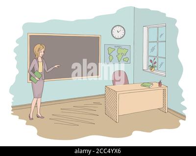 Classroom graphic color school interior sketch illustration vector ...