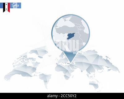 Abstract rounded World Map with pinned detailed Syria map. Vector Illustration. Stock Vector